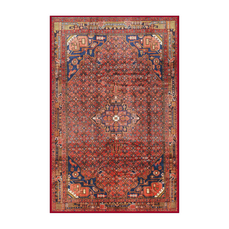 Tissé à la machine à la machine à partir de laine/polyester brun/noir/bleu Tapis décoratif, Rectangle 8 pi x 12 pi