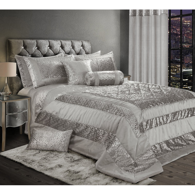 Astello Luxury Metallic Geometric Foil Pattern Bedspread, 264 x 254 cm
