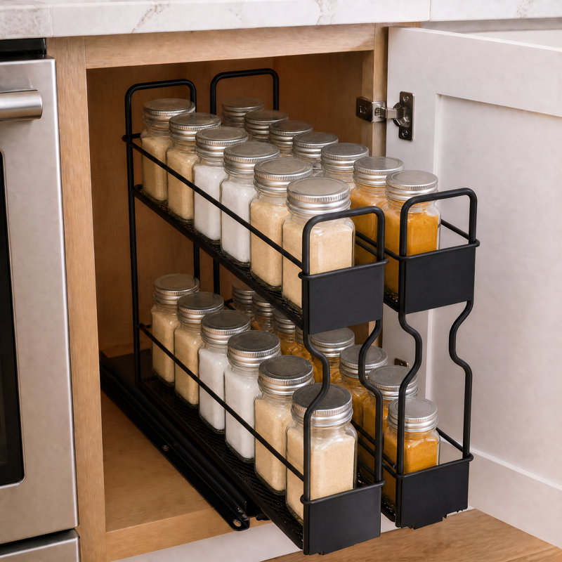 Étagère à épices à 2 niveaux avec 20 pots pour armoire, organisateur d'assaisonnement coulissant avec étiquettes, 2 tiroirs