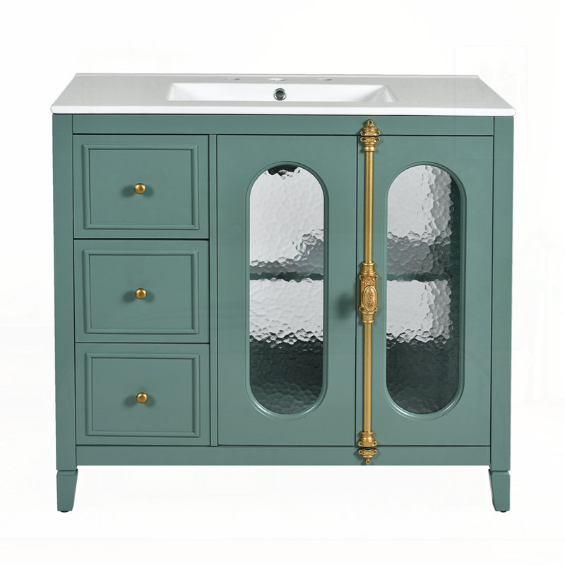Meuble-lavabo 36 po avec 2 portes à fermeture douce, Vert lac
