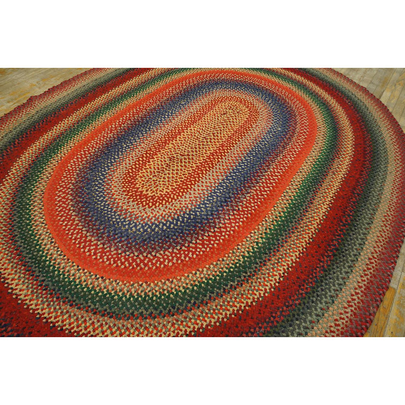 RugsOnNet Rainbow Color Antique American Folk Art Braided Oval Area Rug Carpet