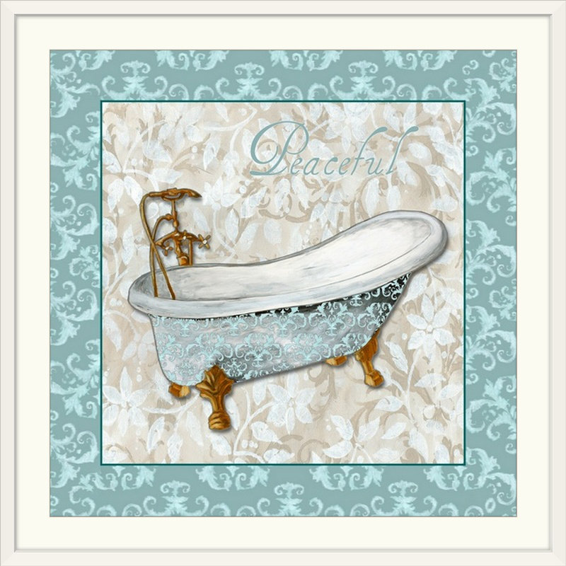 «Musser Bath Tub with Blue Tile Border» par Megan Duncanson, reproduction d'art, H 32 po x l 32 po x P 1 po, Cadre blanc