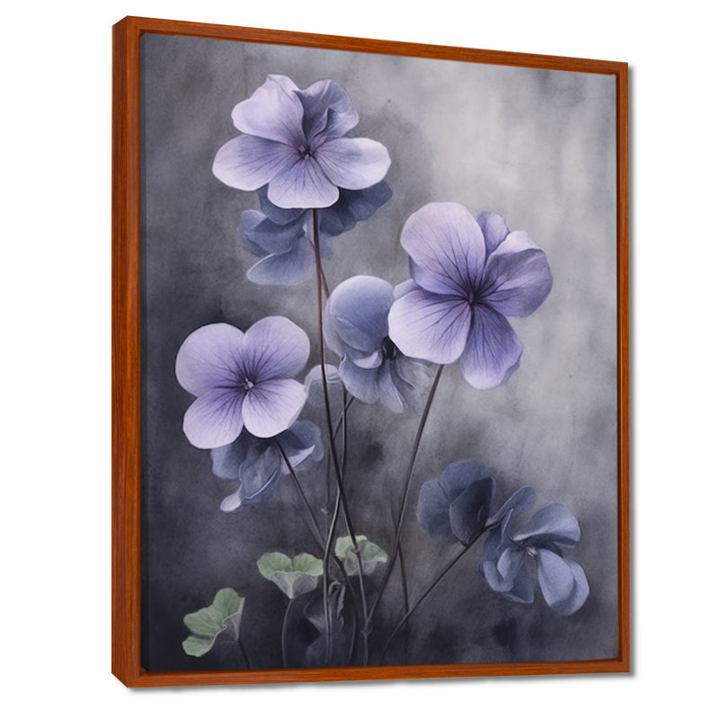 Mauve gris, violettes, rêve I - art mural floral, H 44 po x l 34 po x P 1,5 po, Cadre flottant brun