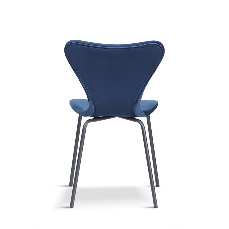 2 Makai Velvet Upholstered Dining Chair with Powder Coated Metal Legs, Navy, Black