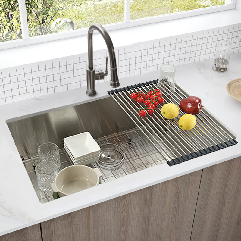 Évier de cuisine 32 po à cuve simple encastrée / encastrée en acier inoxydable 304 de calibre 16 avec accessoires