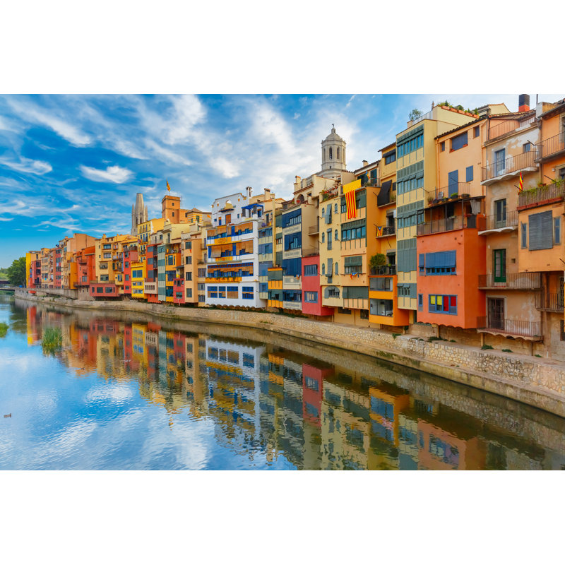 Colourful Houses In Girona - Wrapped Canvas Print, 30cm H x 46cm W x 3.8cm D