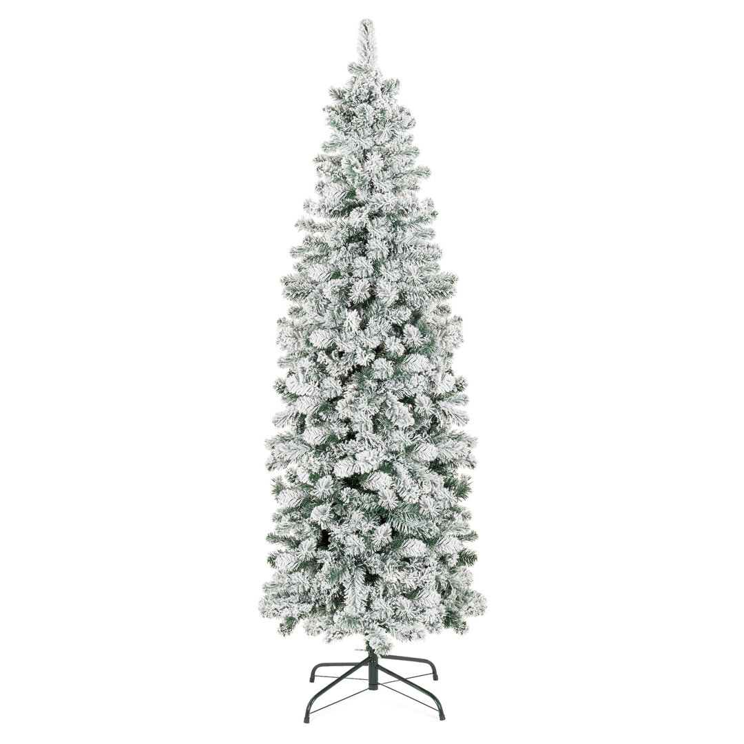 Snow Flocked Artificial Pencil Christmas Tree Holiday Decoration w/ Metal Stand The Holiday Aisle® 