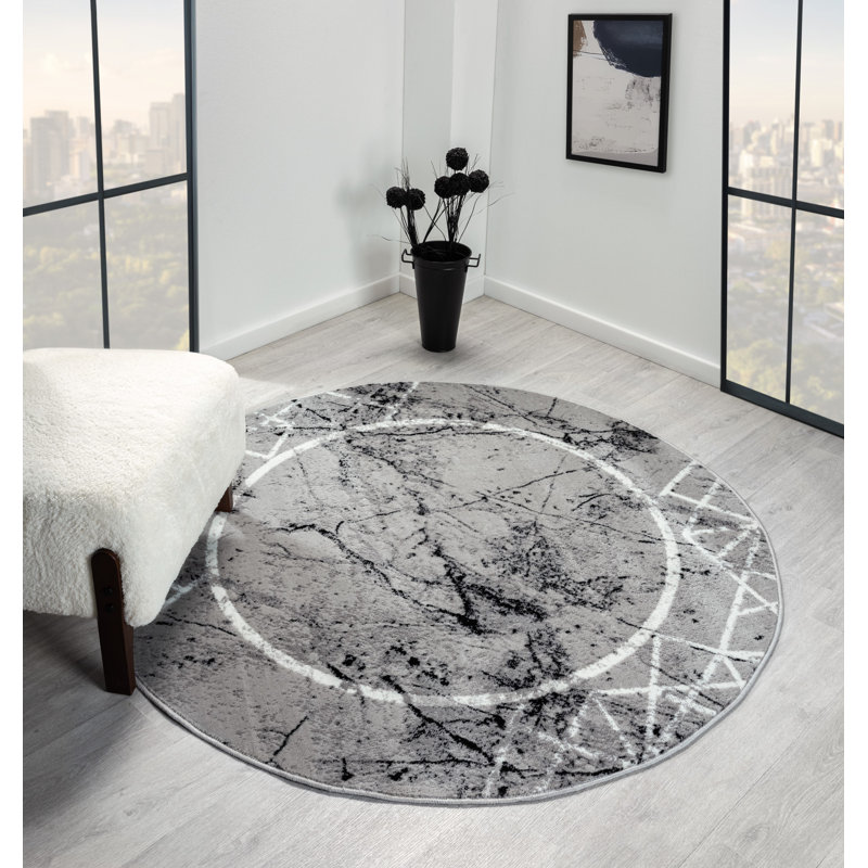 Vladya Abstract Border Area Rug, Round 5'3"