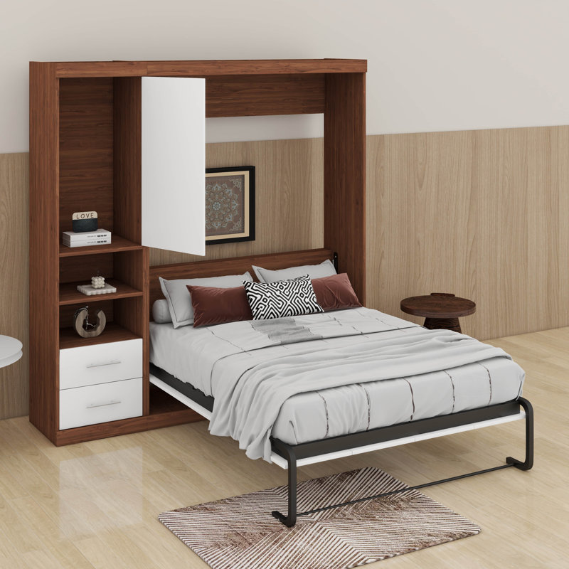 Lit escamotable double pleine grandeur avec armoire, Double