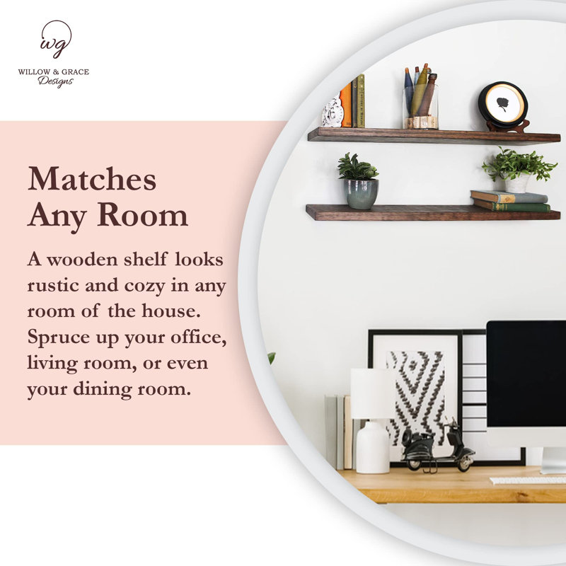 2 Piece Solid Wood Floating Shelf, Dark Gray