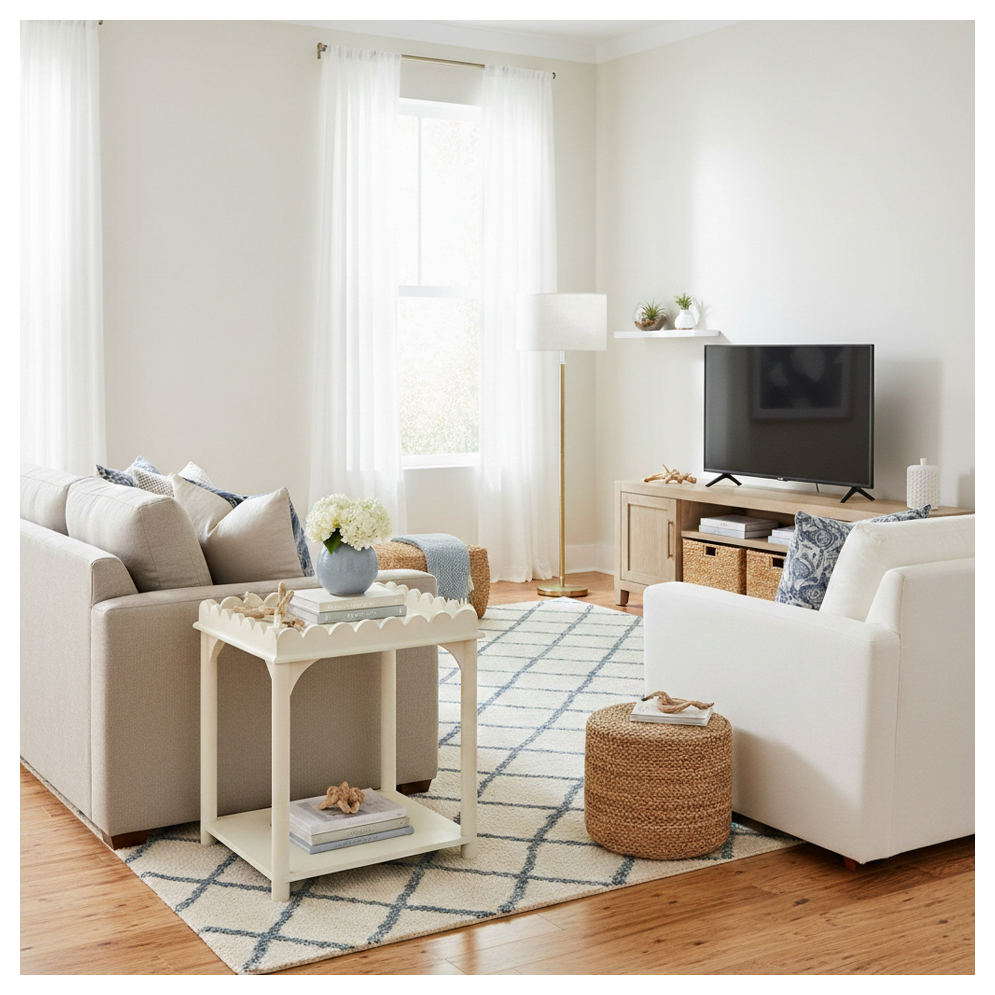 Madeline Scalloped Rectangle Side Table, White