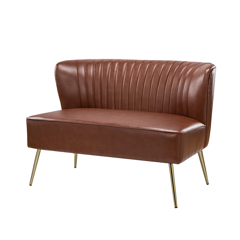 Aymeline 2 Seater Faux Leather Loveseat, Brown