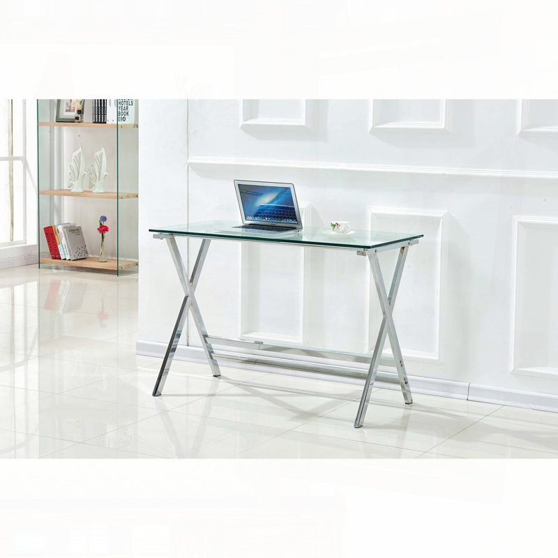 Tempered Glass Computer Desk – Transparent Laptop Table with Rounded Edges