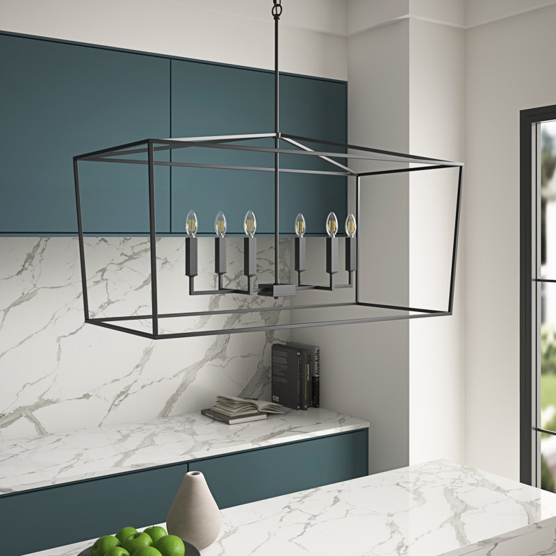 Lustre en cage pour îlot de cuisine 6 lumières E12 40W Cateleya, Noir