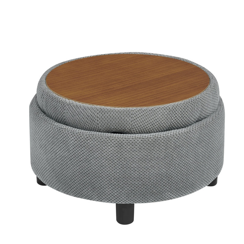 25" W Round Storage Ottoman with Reversible Lid, Button Tufted Upholstered Footstool Modern Small Coffee Table for Living Room