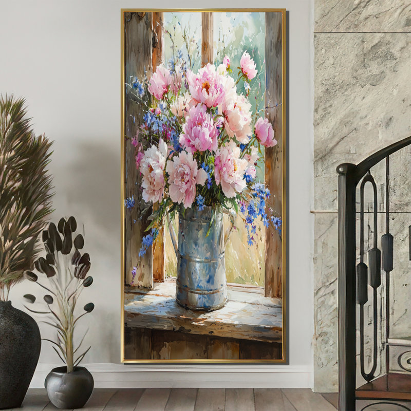 Veschi Country Bloom Peony Bouquet II - pivoines, reproduction d'art sur toile, H 60 po x l 28 po, Doré