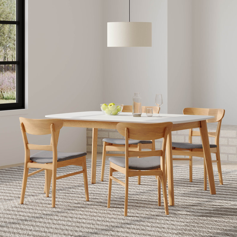 Ensemble de salle à manger en bois de 5 pièces Armgart, Blanc / chêne naturel