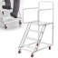Échelle roulante à 4 marches pour entrepôt, escalier mobile industriel en acier allié, avec rampes, marches antidérapantes et roues verrouillables, plateforme robuste pouvant supporter jusqu'à 400 kg (880 lb) pour garage, bibliothèque ou usine.