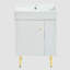 Meuble-lavabo blanc 21,6 po, armoire combinée, meuble de rangement pour salle de bain, lavabo simple en céramique, rangement sur le côté droit