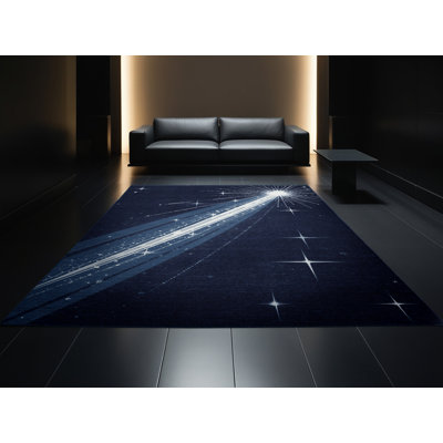 Tapis bleu doux et moelleux moderne et contemporain Vance Starburst