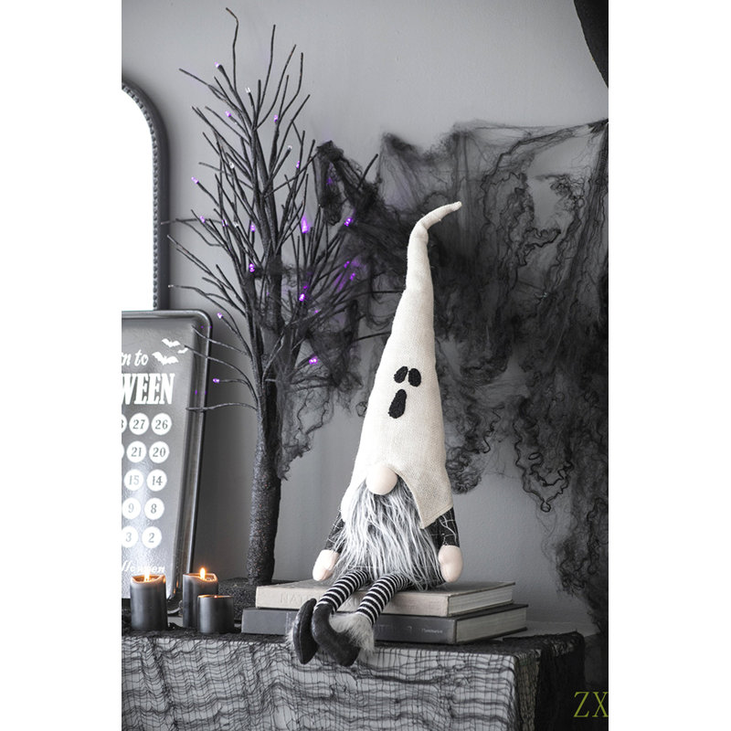 Gnome assis en tissu 8,3 x 4 x 31,5 po avec chapeau fantôme, pour la décoration d'Halloween