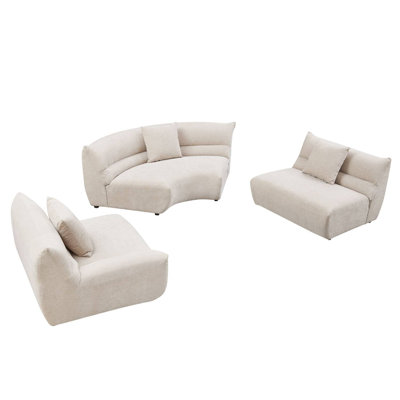 135.83" Upholstered Curved Sectional With 3 Throw Pillows