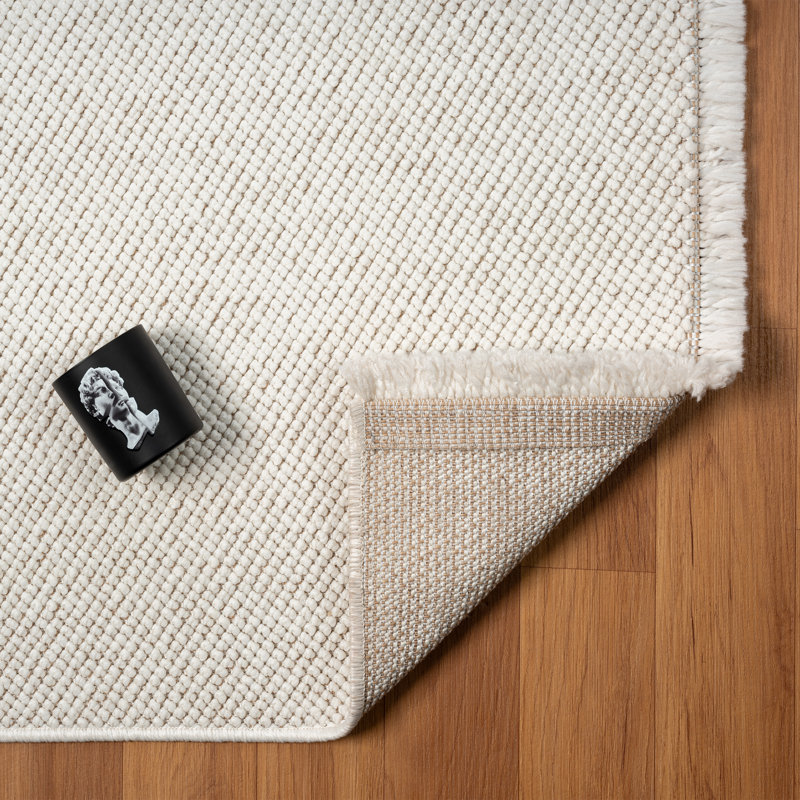 Textured Fringed Area Rug, Runner 2' x 8', Cream