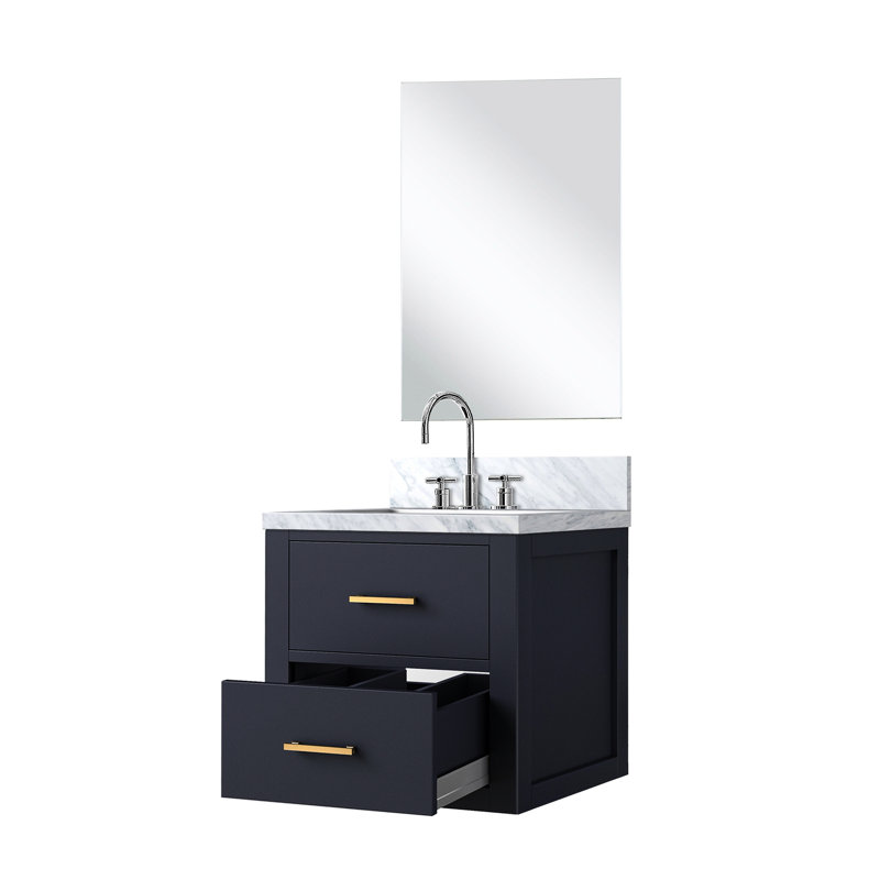 Meuble-lavabo bleu avec 20 po L x P 18 po, comptoir en acrylique, robinet et miroir de bain 24 H inclus