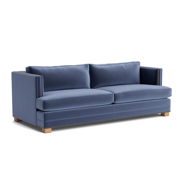 Keaton With Nails 84 Sofa, Antique Brass, Performance Velvet - Indigo, Natural