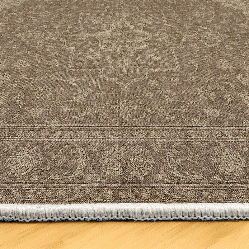 Zyana Collection Digital Print Cotton-Polyester Brown Moroccan Rug, Runner 4' x 8'3"