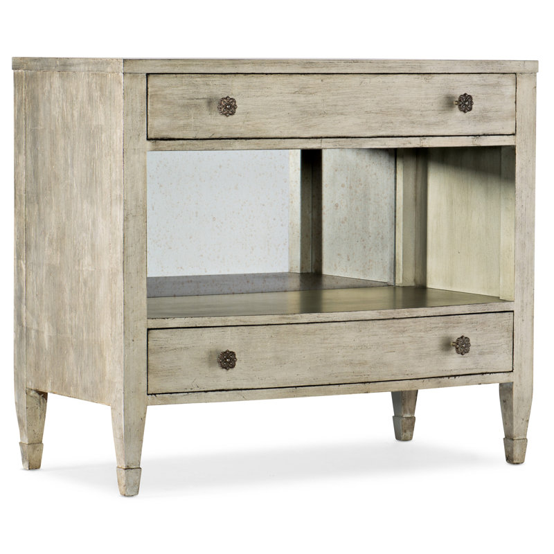 Silver Traditional 2-Drawer Nightstand with Oak Veneers