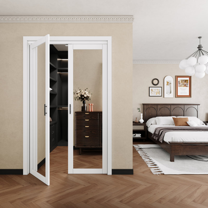 1 Lite Mirrored French-Pivot Door With Hardware (Include Handles), 48" x 80"