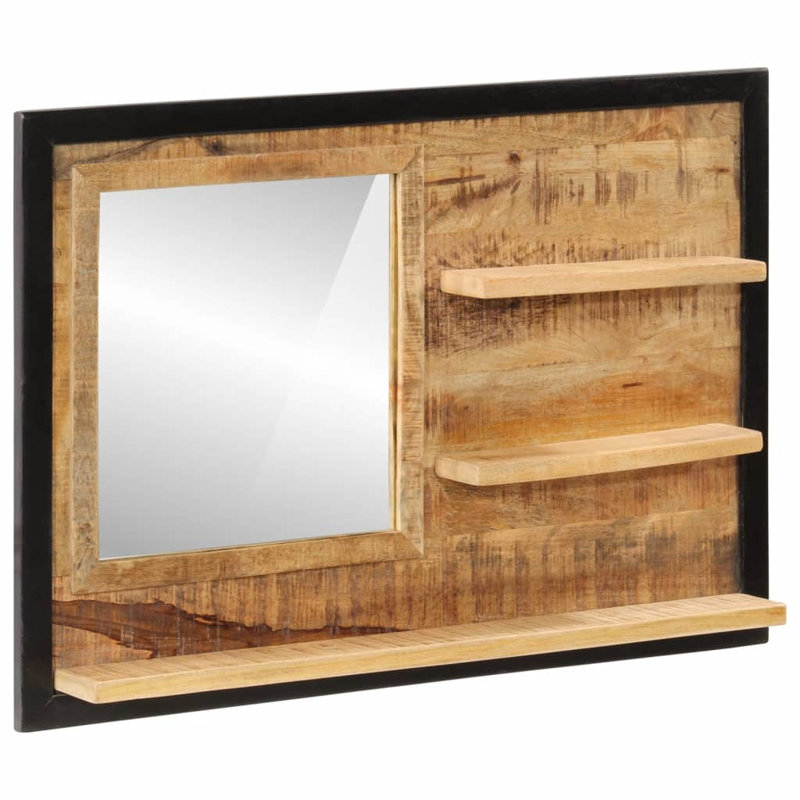 Bouzov Solid Wood Rectangle Wall Mirror with Shelves