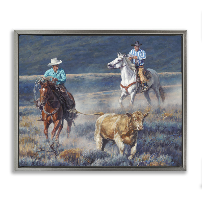 «The Chase Cowboys», art mural encadré par David Graham, Gris, H 17 po x l 21 po