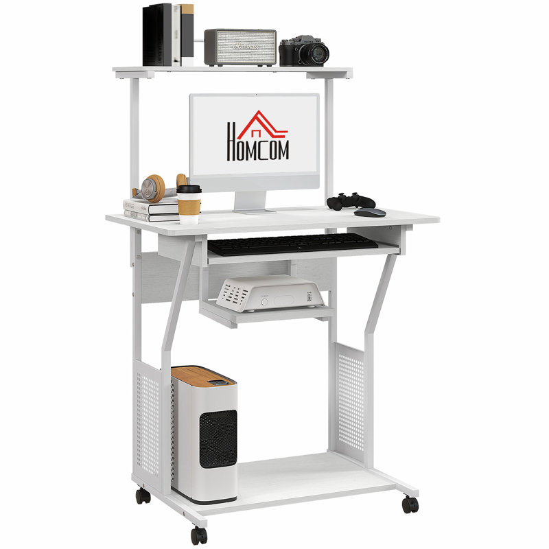 32" Computer Desk Mobile Home Office Desk with Keyboard Tray Shelf, White