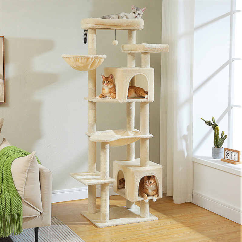 Grand arbre à chat pour grands chats d'intérieur, tour de chat pour chats adultes avec super grand hamac, tour d'arbre d'escalade pour chat avec poteaux à griffer, maisonnette et grand perchoir supérieur