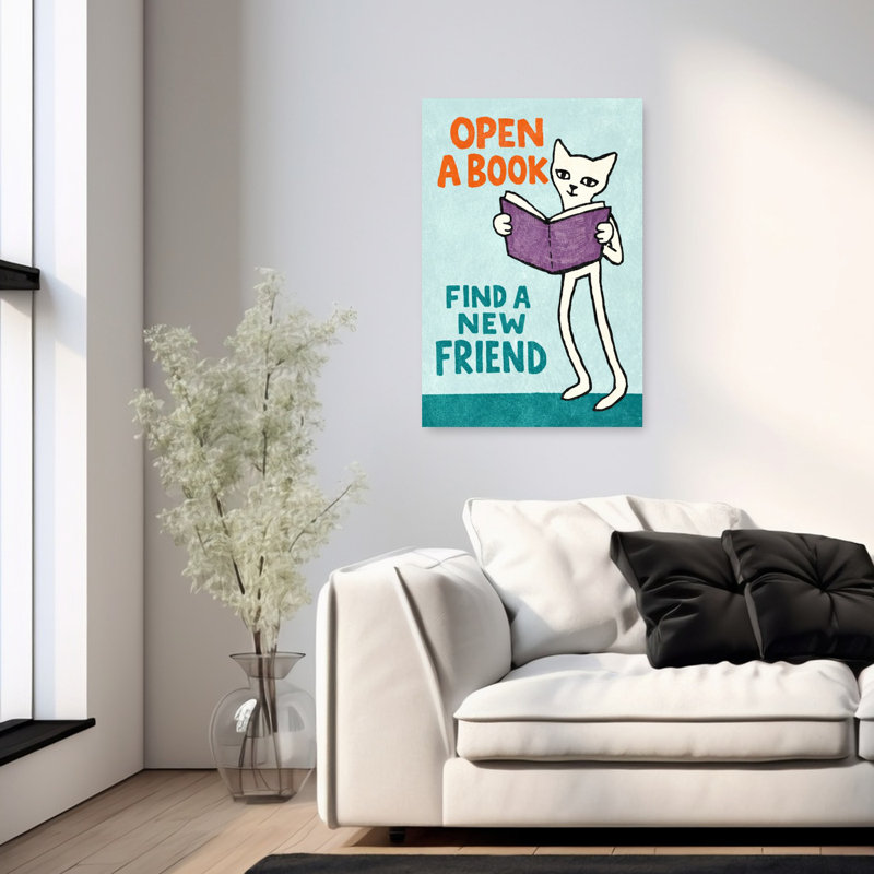 Art mural contemporain chat fantaisiste, H 36 po x l 24 po