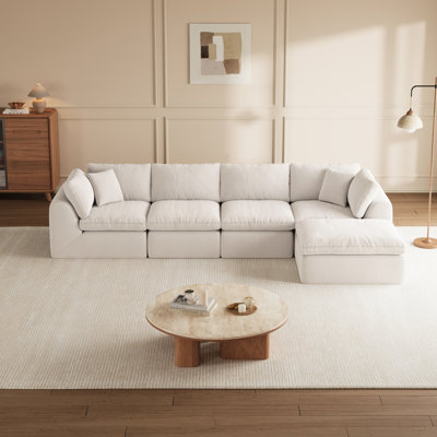 Canapé modulaire en chenille avec repose-pieds de 79 po avec mousse à compression haute densité Boneless