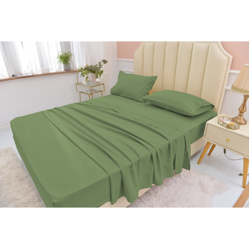  Ensemble de draps 1800 fils en rayonne de bambou, Vert sauge, Ensemble de draps pour très grand lit + drap-hous