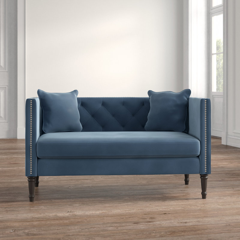 Avaan Upholstered 53'' Settee, Navy Blue