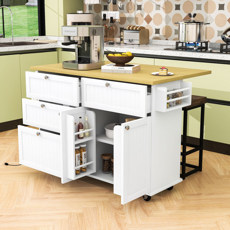 Ensemble d'îlot de cuisine avec rangement Adda, Blanc