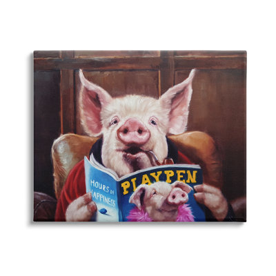 Drôle de cochon «Man Cave» par Lucia Heffernan - peinture sur toile tendue