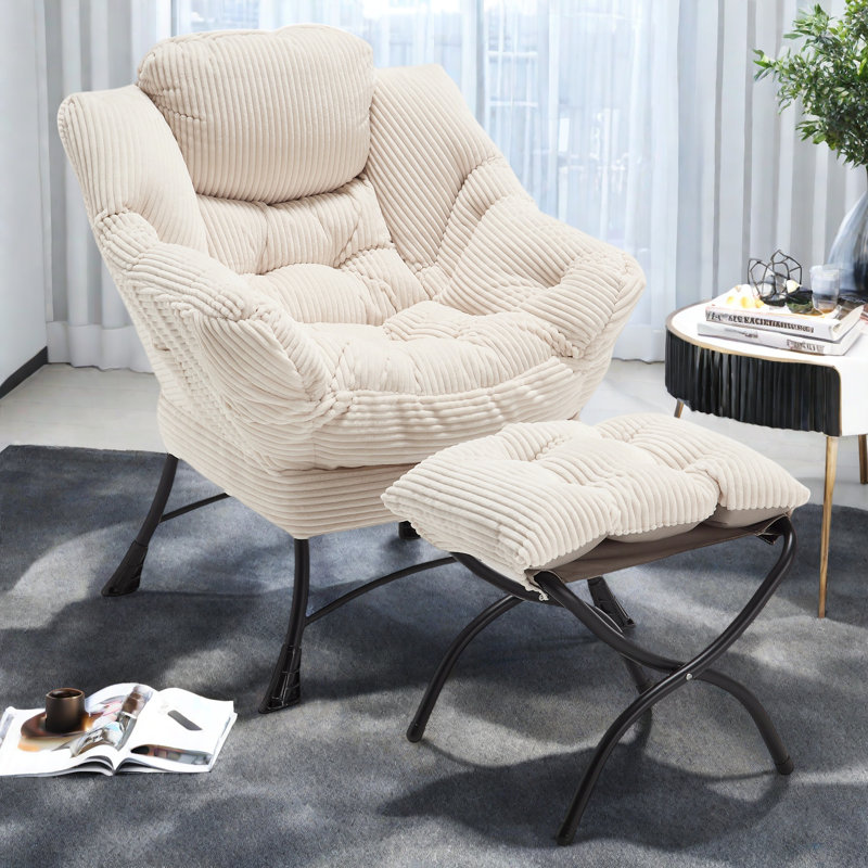 Fauteuil Lazy avec repose-pieds, fauteuil d'appoint moderne, Blanc