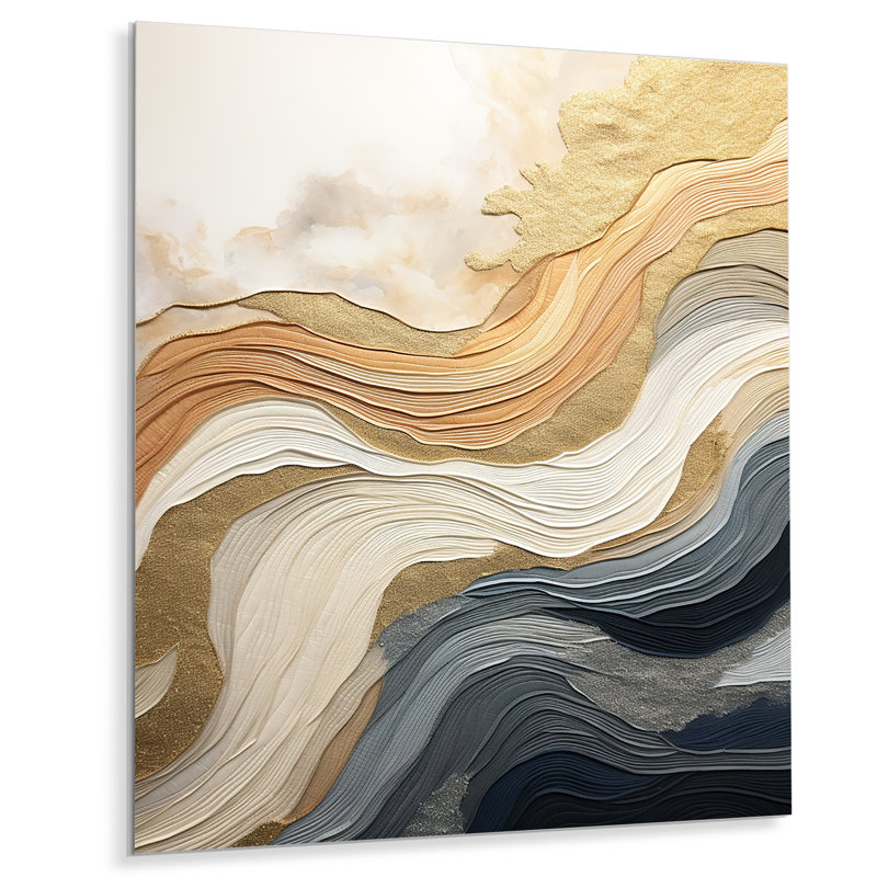 Fusion de vagues côtières blanches et bleues - art abstrait mural en métal, H 32 po x l 16 po x P 1 po