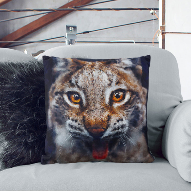 Lynx Cat Painting Square Throw Cushion, 40cm H x 40cm W x 15cm D