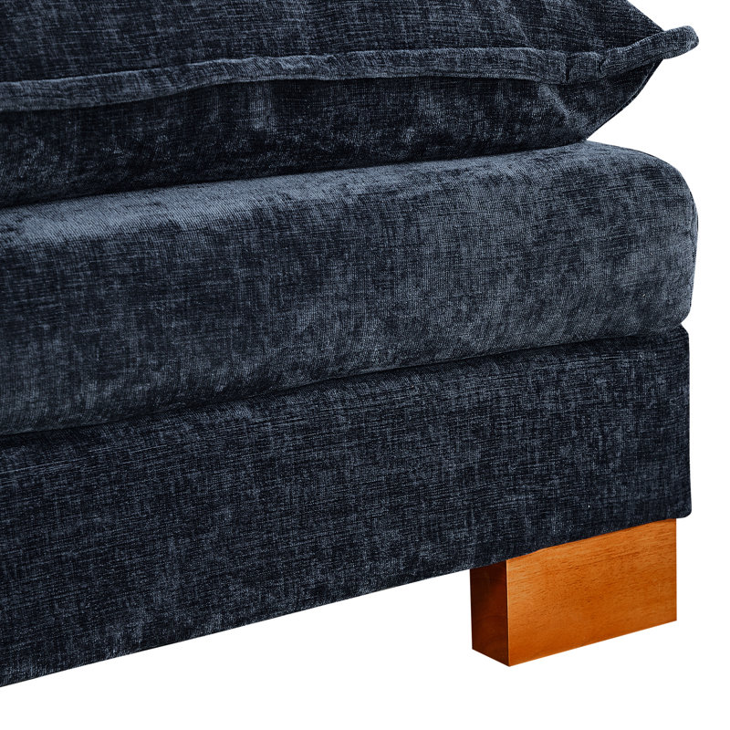 Double chaise longue en chenille bleue, 3 pièces, tissu d'unité centrale, support stable 500 lb, charge intense