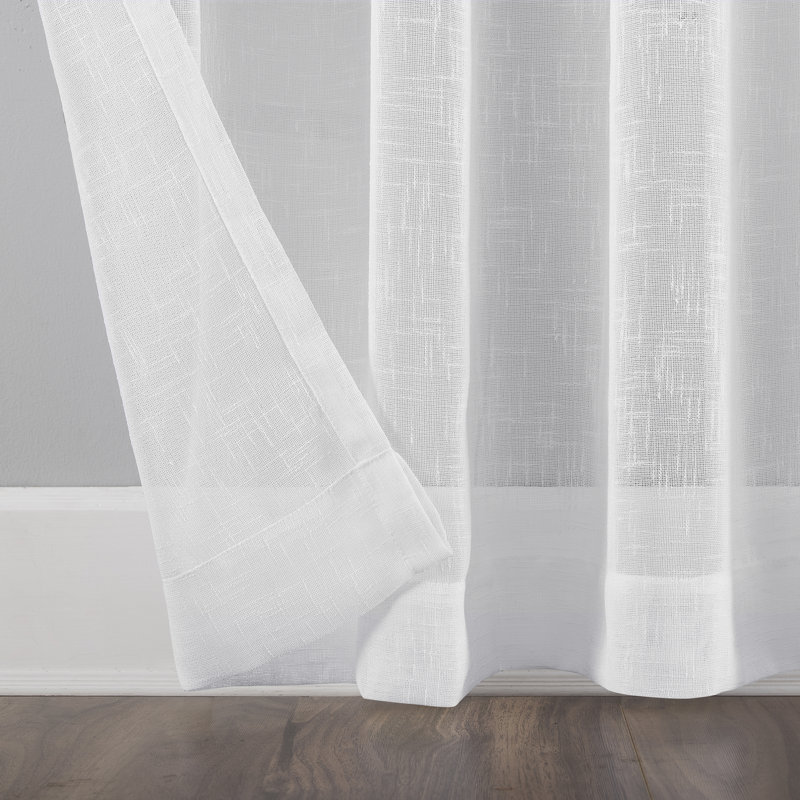Holtz Linen Burlap Weave Linen Blend Sheer Tab Top Curtain Panel, 50" W x 84" L, White