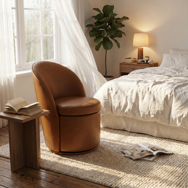 Tabouret de coiffeuse pivotant rembourré, Similicuir brun