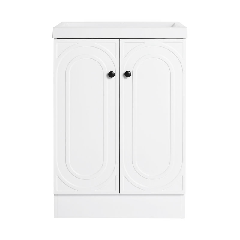 Meuble-lavabo autoportant avec lavabo en résine et 2 portes à fermeture en douceur, meuble-lavabo pour la maison, appartement