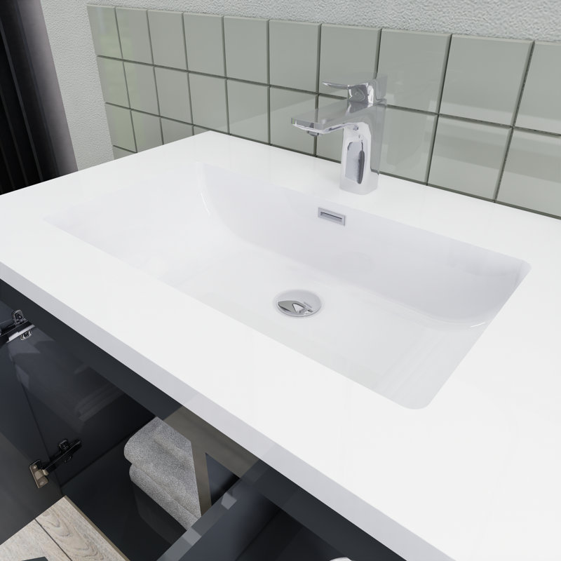 Alcester 59.2'' Double Bathroom Vanity with Resin Top, Gloss Gray